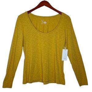 JOIE NWT Scoop Neck Modal Cotton Long Sleeve Top Size Medium in Heather Mustard